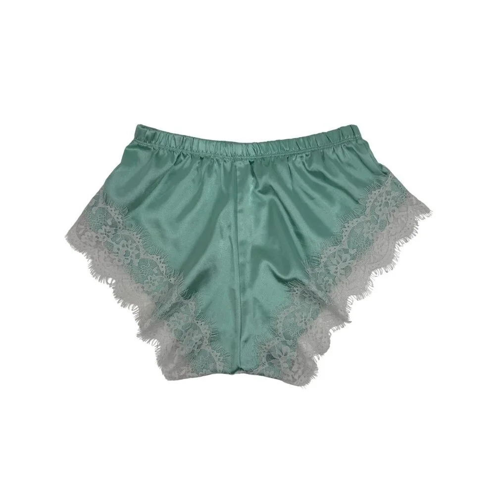 Y2K Croquette Mint French Cut Satin Lace Lounge Shorts Booty PJs Vintage - Picture 7 of 14